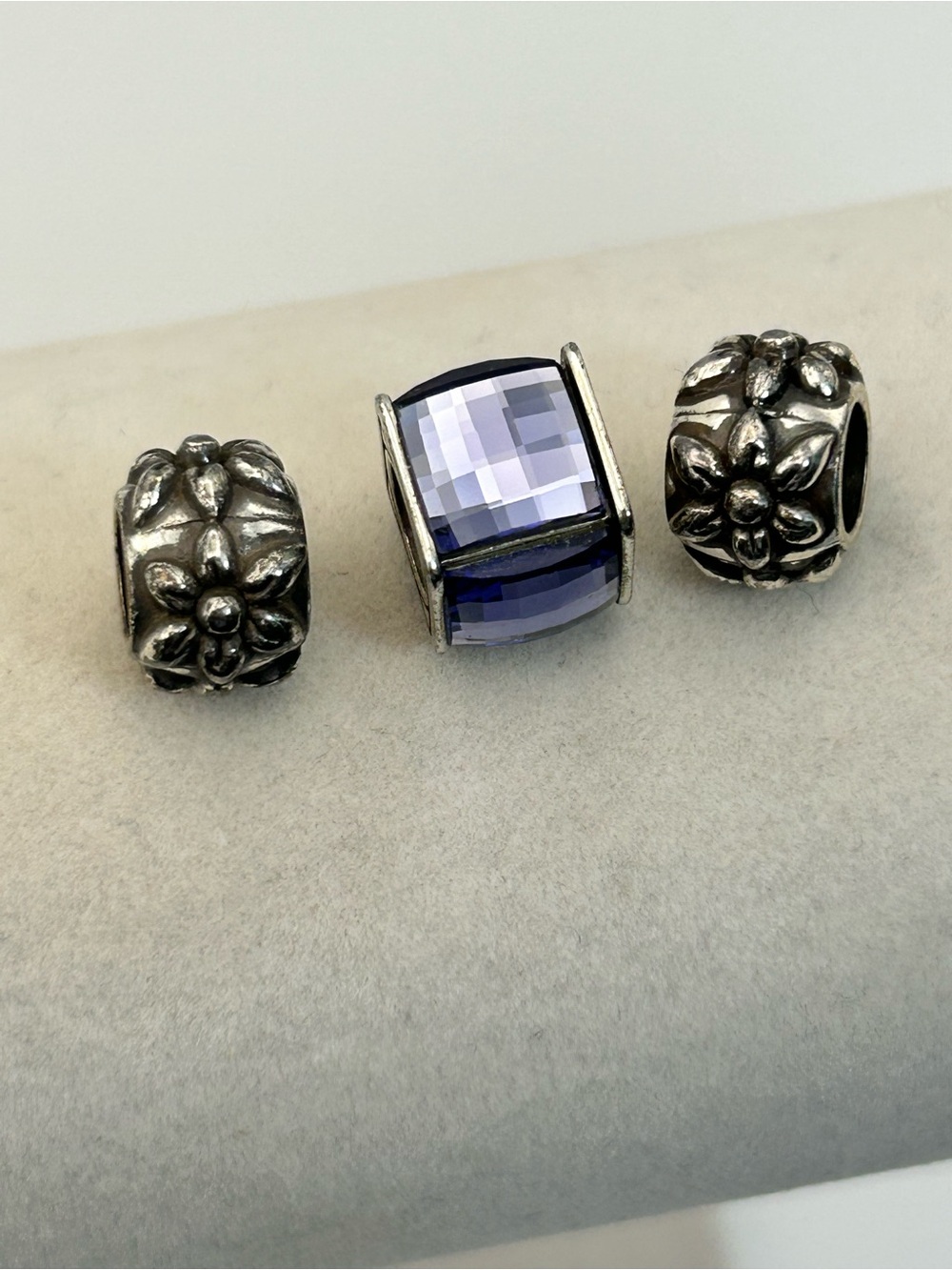 Brighton Spacer Beads Qty 3, 2 Floral 1 Purple Crystal Silver Plated